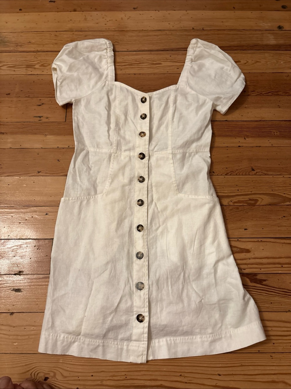 Madewell Linen-Cotton Puff-Sleeve Mini Dress in Lighthouse Size 4